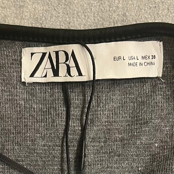 Zara Knit Marble Cardigan Coat Faux Leather Trim - Picture 5 of 12